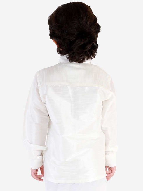 Boys' White Silk Long Sleeves Ethnic Shirt